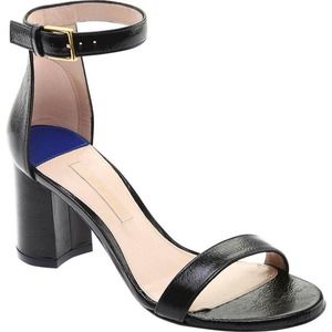 Stuart Weitzman 75 LessNudist Chunky Heel Sandal Pump Nappa Black 7.5 $398 New